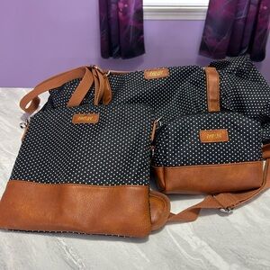 Women’s Navy and Brown Polka Dot Bag Set